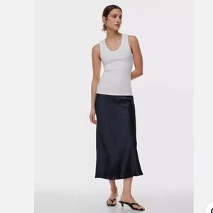 Babaton- Slip Satin Maxi Skirt Navy Size 6